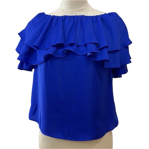 Lilly Pulitzer Haylee Ruffle Off The Shoulder Blouse Royal Purple NEW Size XXS - Picture 8 of 10